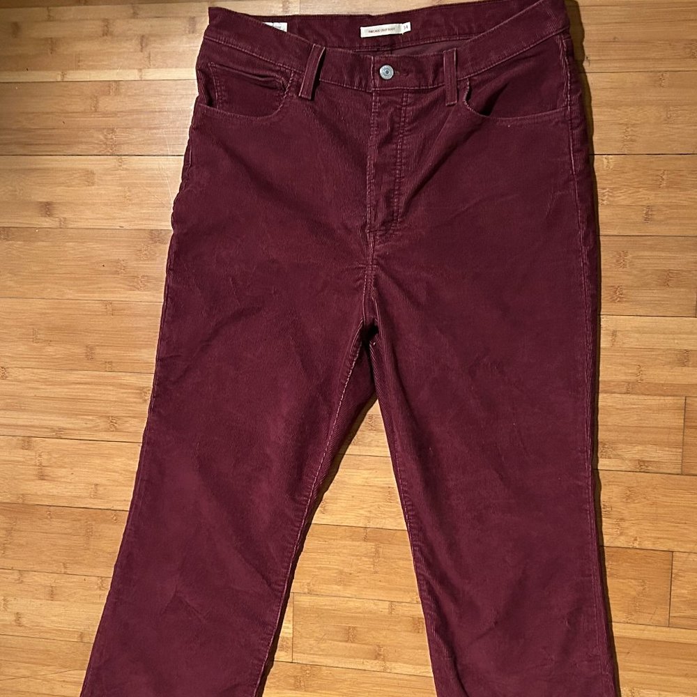 Levi's Ribcage Crop Boot Red Corduroy Pants Size 34